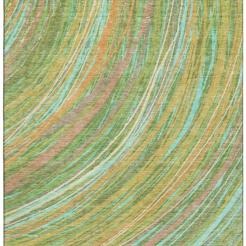 Green And Peach Abstract Washable Area Rug With UV Protection Photo 4