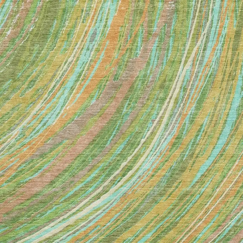 Green And Peach Abstract Washable Area Rug With UV Protection Photo 3