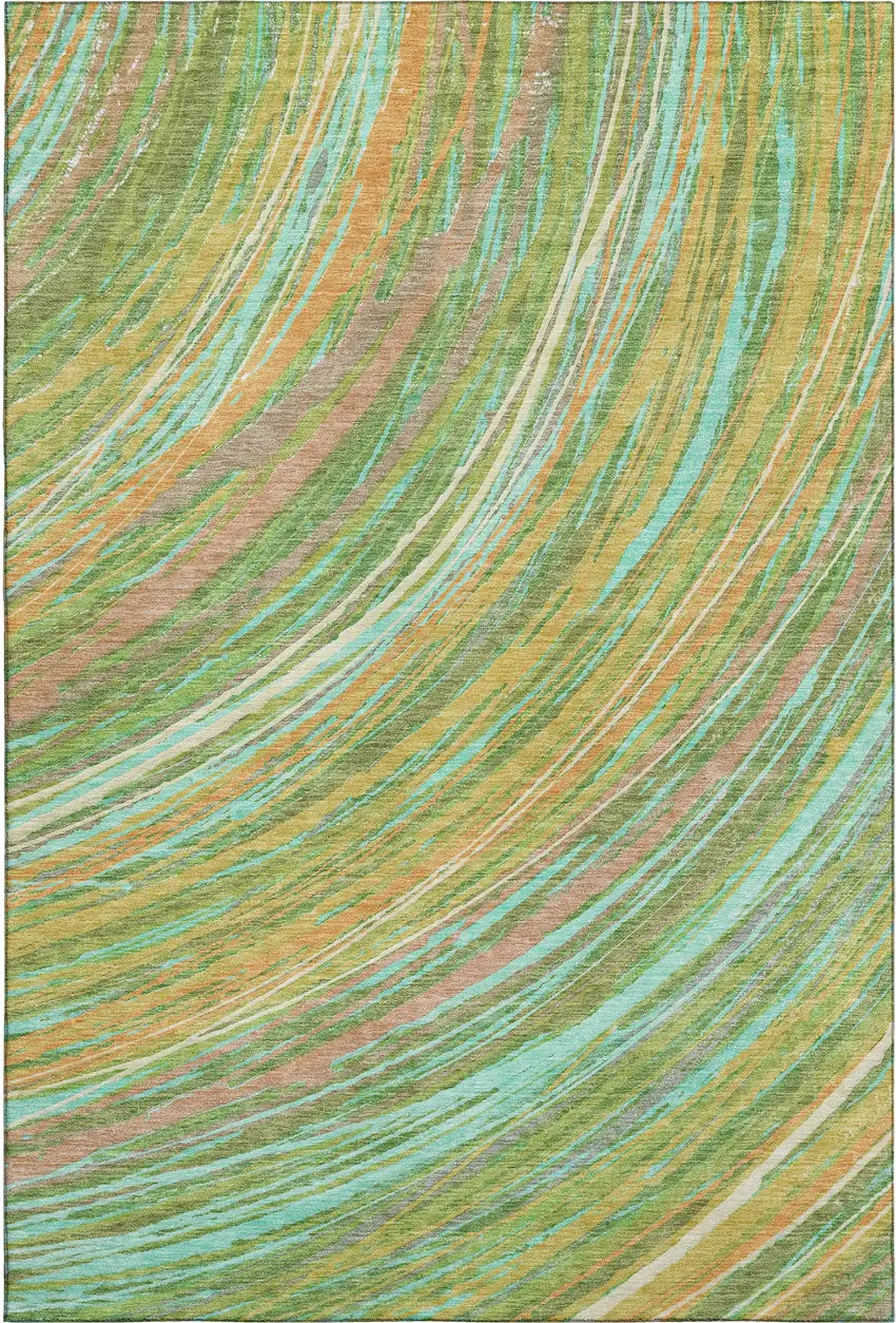 Green And Peach Abstract Washable Area Rug With UV Protection Photo 1
