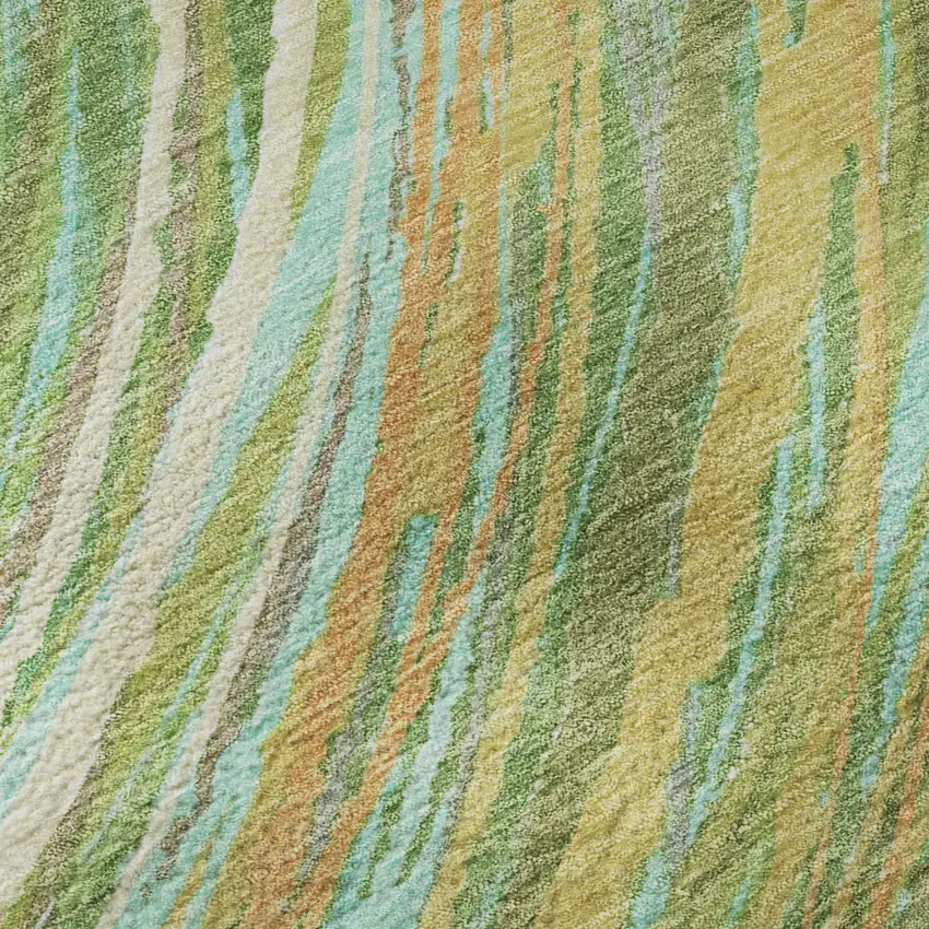 Green And Peach Abstract Washable Area Rug With UV Protection Photo 8