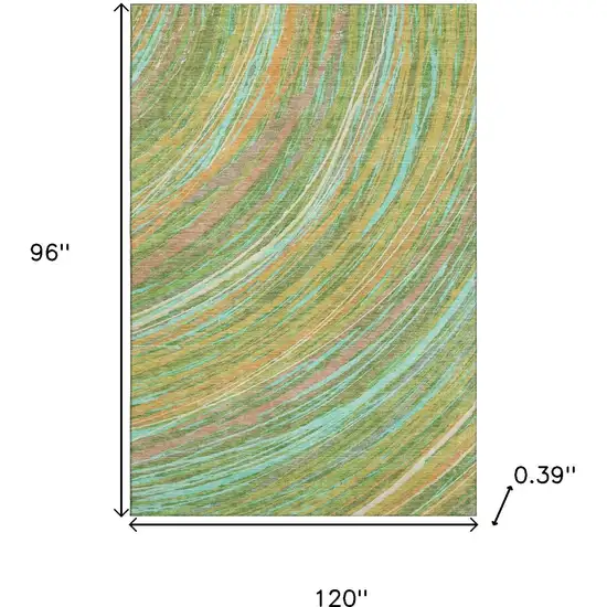 Green And Peach Abstract Washable Area Rug With UV Protection Photo 9