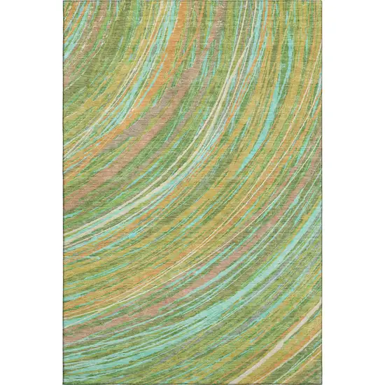 Green And Peach Abstract Washable Area Rug With UV Protection Photo 1