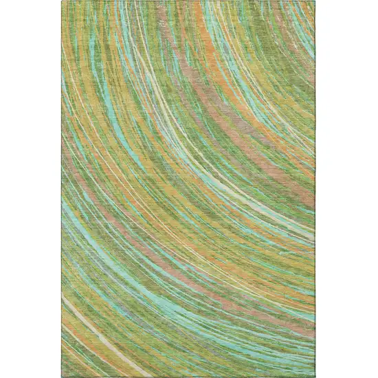 Green And Peach Abstract Washable Area Rug With UV Protection Photo 4