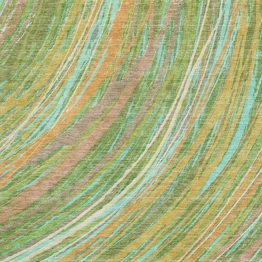 Green And Peach Abstract Washable Area Rug With UV Protection Photo 3