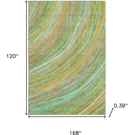 Green And Peach Abstract Washable Area Rug With UV Protection Photo 9