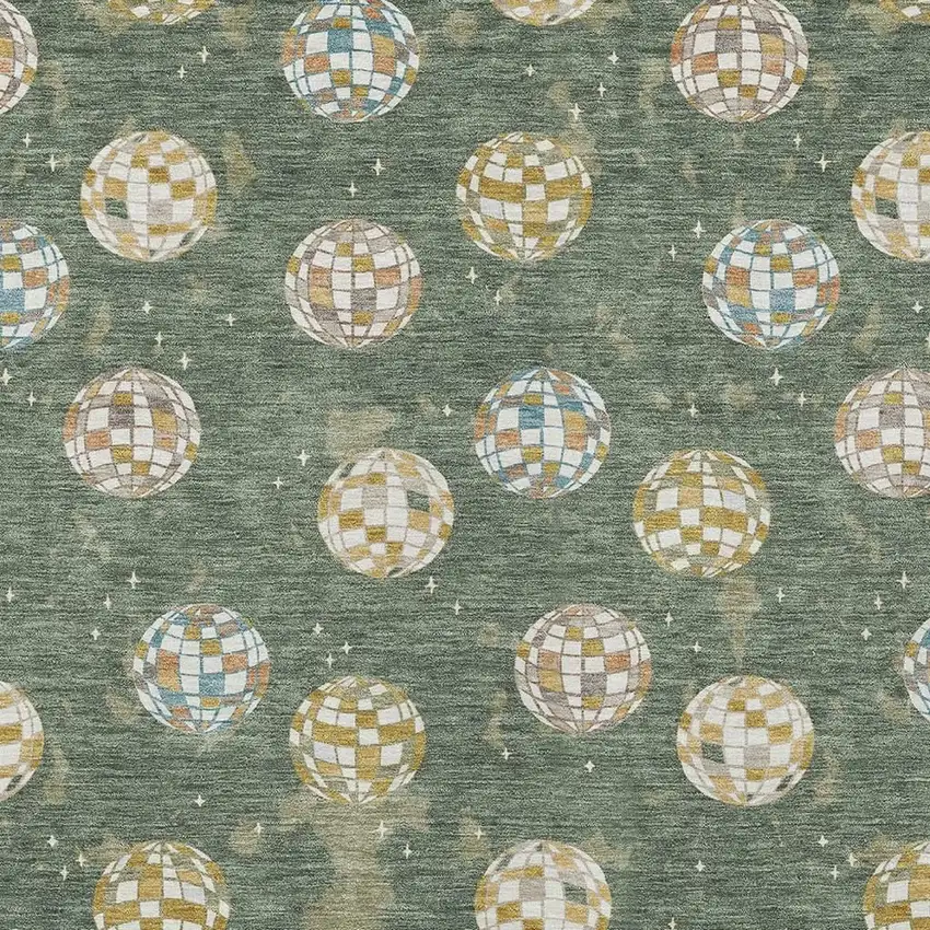 Green And Pearl Geometric Washable Indoor Outdoor Area Rug Photo 5