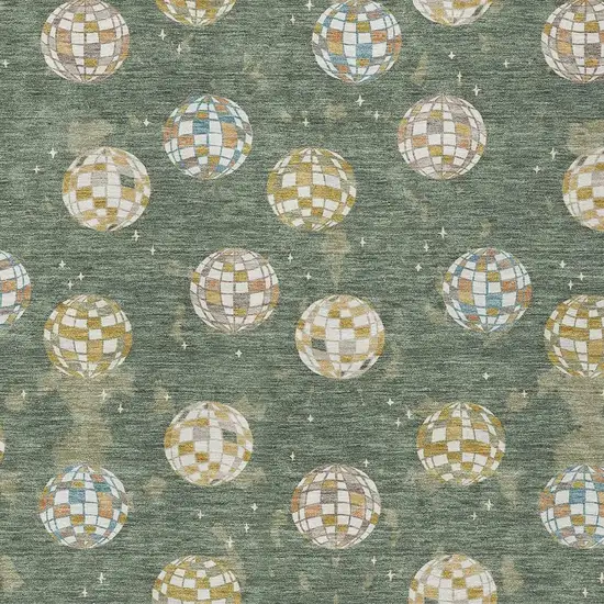 Green And Pearl Geometric Washable Indoor Outdoor Area Rug Photo 3