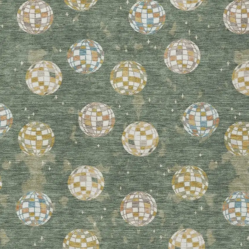 Green And Pearl Geometric Washable Indoor Outdoor Area Rug Photo 3