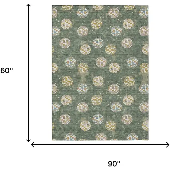 Green And Pearl Geometric Washable Indoor Outdoor Area Rug Photo 9