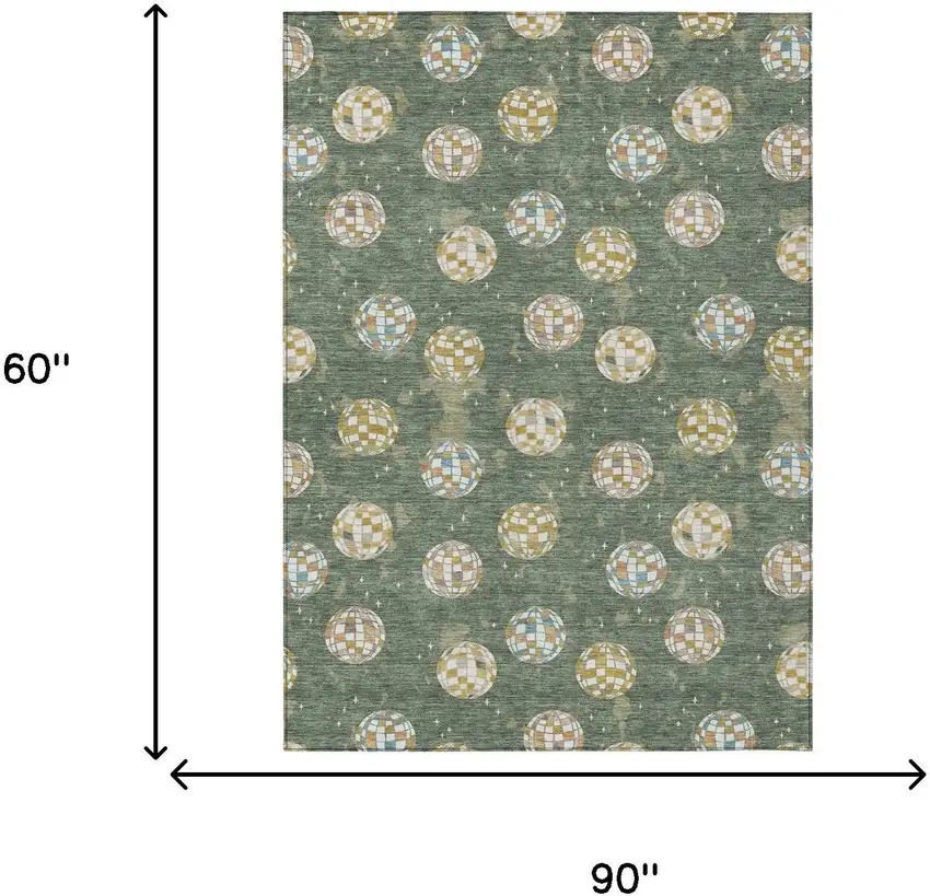 Green And Pearl Geometric Washable Indoor Outdoor Area Rug Photo 9