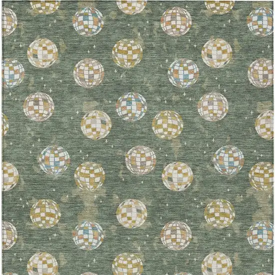 Green And Pearl Geometric Washable Indoor Outdoor Area Rug Photo 4