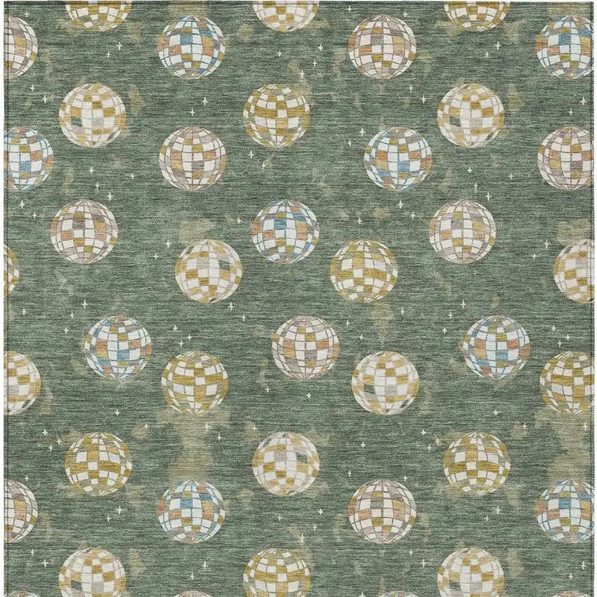 Green And Pearl Geometric Washable Indoor Outdoor Area Rug Photo 4