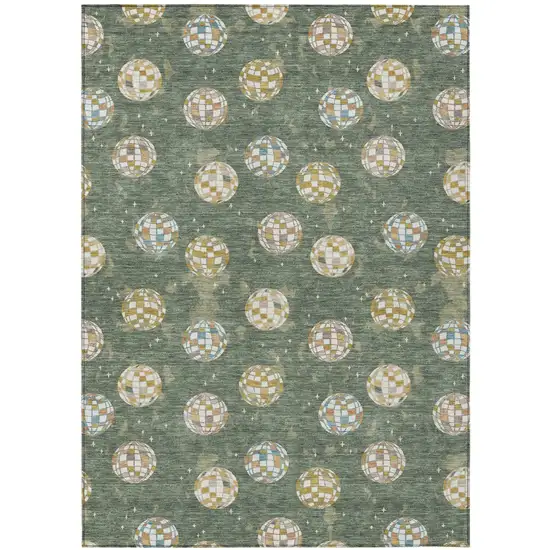 Green And Pearl Geometric Washable Indoor Outdoor Area Rug Photo 2