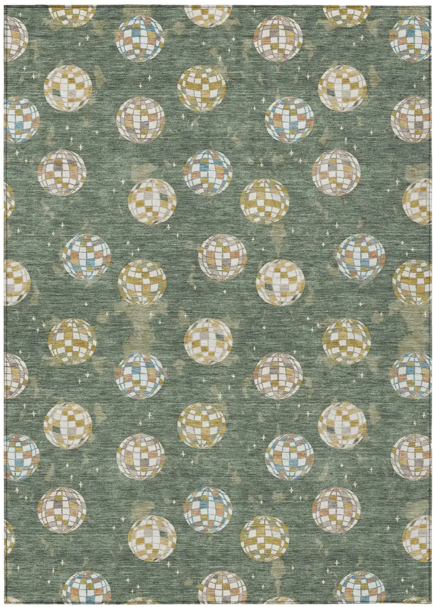 Green And Pearl Geometric Washable Indoor Outdoor Area Rug Photo 2