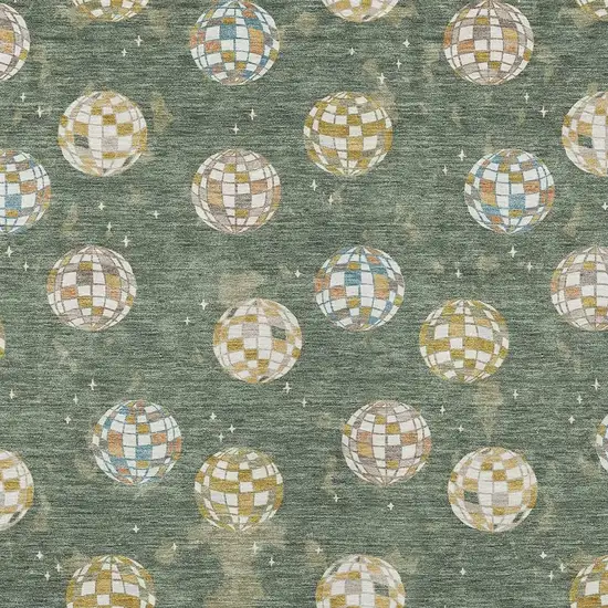 Green And Pearl Geometric Washable Indoor Outdoor Area Rug Photo 5