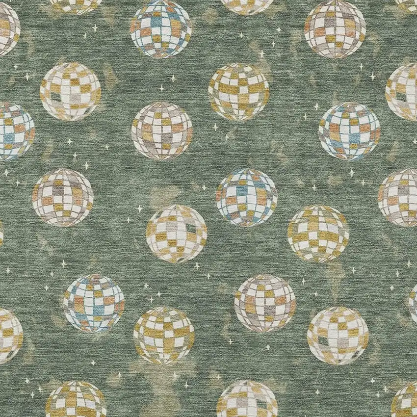 Green And Pearl Geometric Washable Indoor Outdoor Area Rug Photo 5