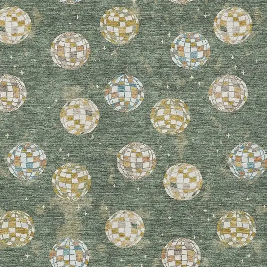 Green And Pearl Geometric Washable Indoor Outdoor Area Rug Photo 3