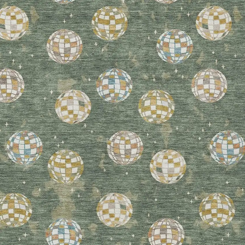 Green And Pearl Geometric Washable Indoor Outdoor Area Rug Photo 3