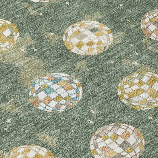 Green And Pearl Geometric Washable Indoor Outdoor Area Rug Photo 8
