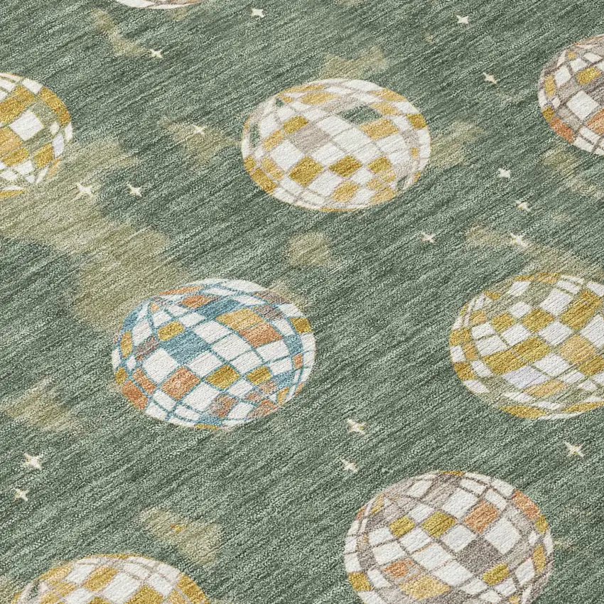 Green And Pearl Geometric Washable Indoor Outdoor Area Rug Photo 8