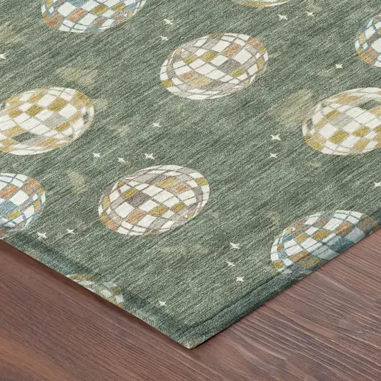 Green And Pearl Geometric Washable Indoor Outdoor Area Rug Photo 7
