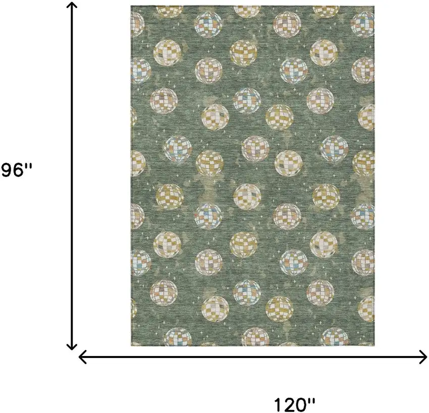 Green And Pearl Geometric Washable Indoor Outdoor Area Rug Photo 9