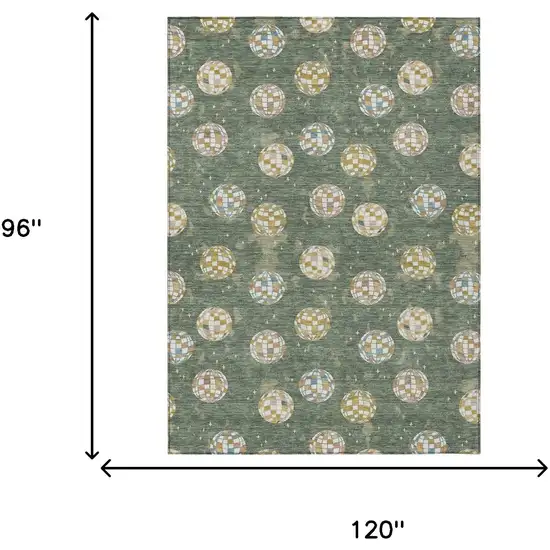 Green And Pearl Geometric Washable Indoor Outdoor Area Rug Photo 9
