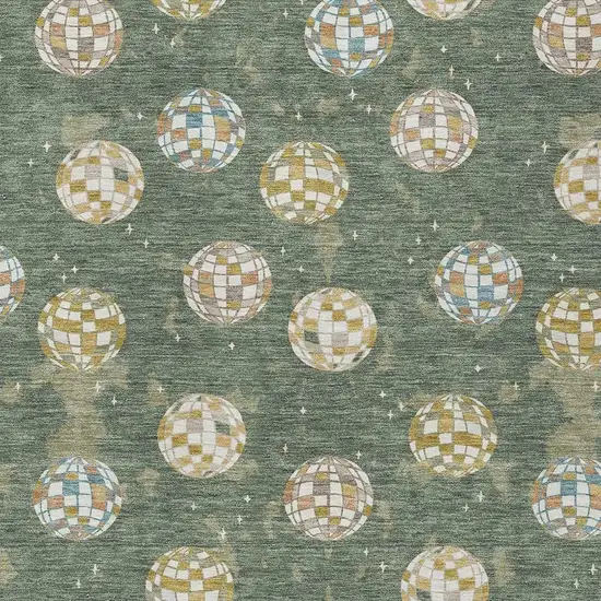 Green And Pearl Geometric Washable Indoor Outdoor Area Rug Photo 3