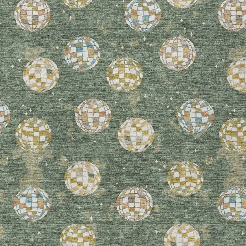Green And Pearl Geometric Washable Indoor Outdoor Area Rug Photo 3