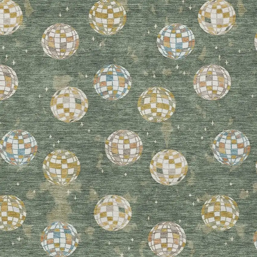 Green And Pearl Geometric Washable Indoor Outdoor Area Rug Photo 5