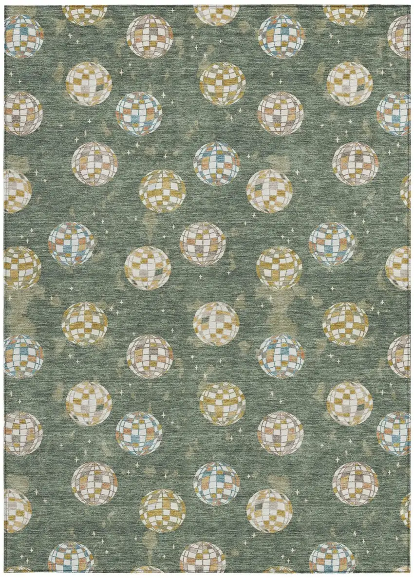 Green And Pearl Geometric Washable Indoor Outdoor Area Rug Photo 4