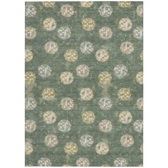 Green And Pearl Geometric Washable Indoor Outdoor Area Rug Photo 4