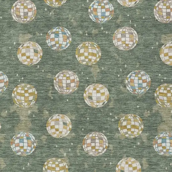 Green And Pearl Geometric Washable Indoor Outdoor Area Rug Photo 5