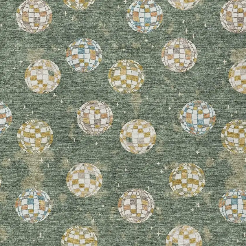 Green And Pearl Geometric Washable Indoor Outdoor Area Rug Photo 5
