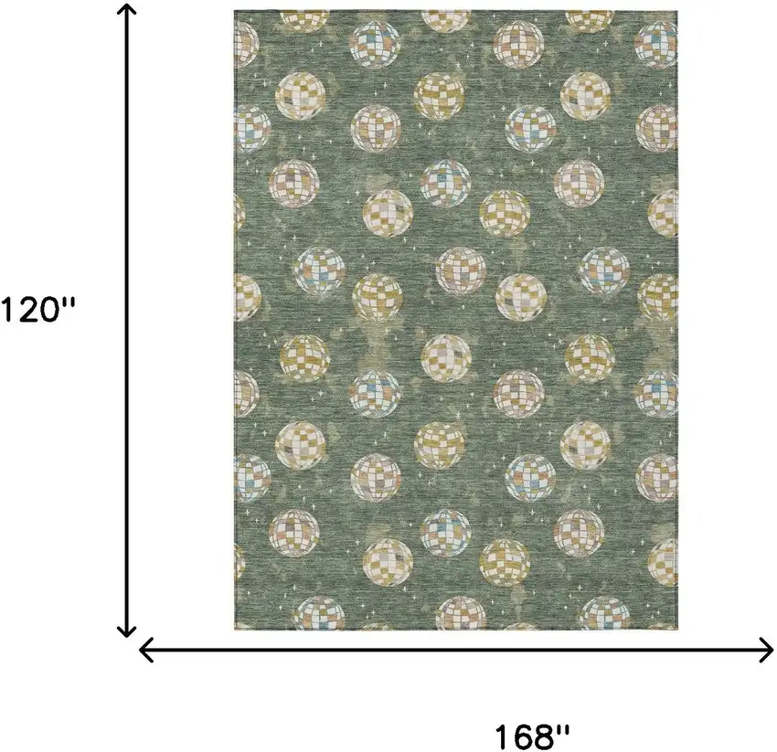 Green And Pearl Geometric Washable Indoor Outdoor Area Rug Photo 9