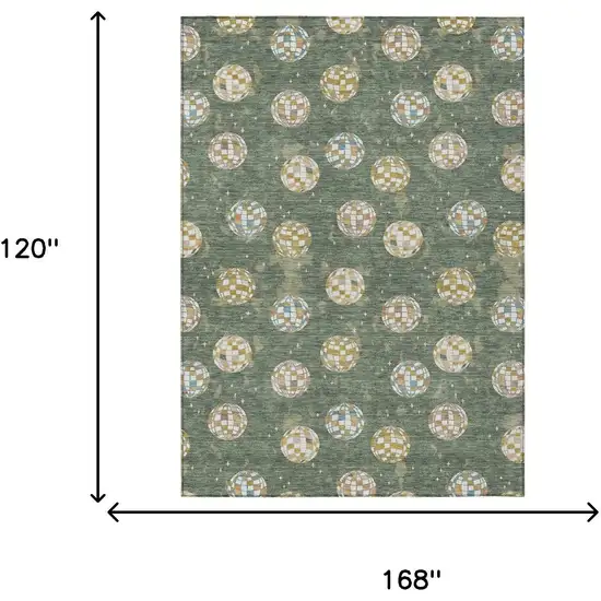 Green And Pearl Geometric Washable Indoor Outdoor Area Rug Photo 9
