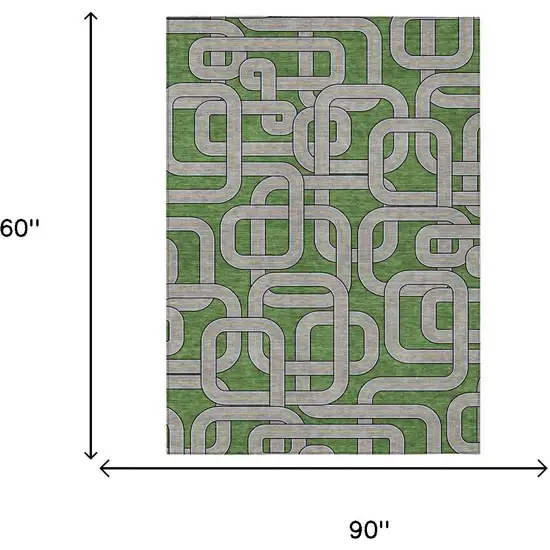 Green And Pewter Geometric Washable Indoor Outdoor Area Rug Photo 5