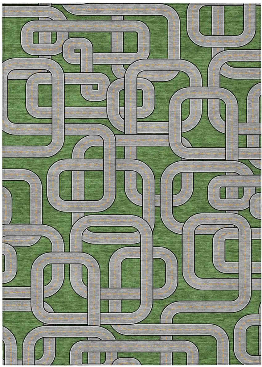 Green And Pewter Geometric Washable Indoor Outdoor Area Rug Photo 2