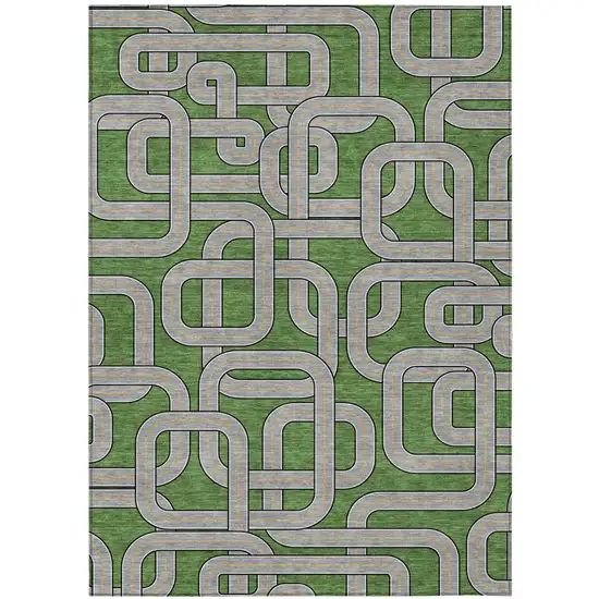 Green And Pewter Geometric Washable Indoor Outdoor Area Rug Photo 2