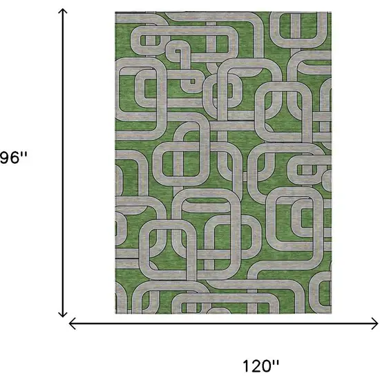 Green And Pewter Geometric Washable Indoor Outdoor Area Rug Photo 5