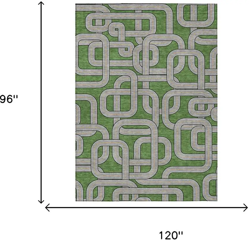 Green And Pewter Geometric Washable Indoor Outdoor Area Rug Photo 5