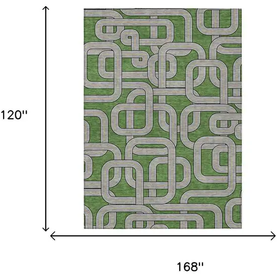 Green And Pewter Geometric Washable Indoor Outdoor Area Rug Photo 5
