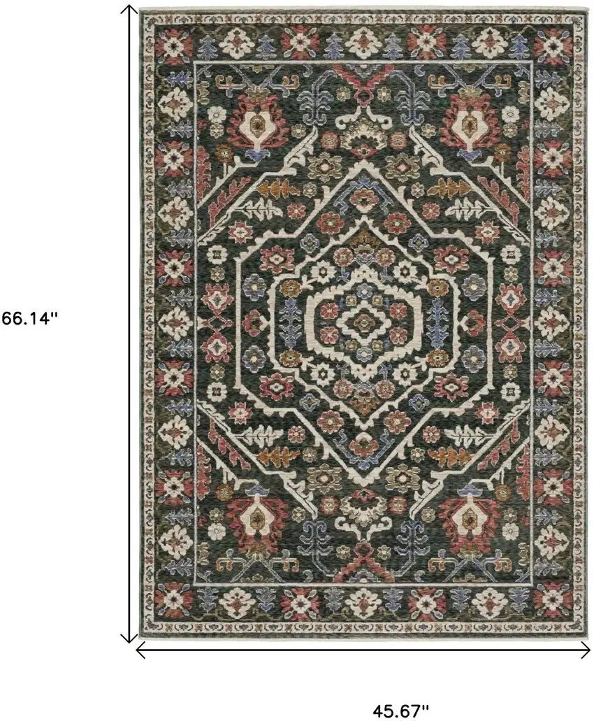 Green And Pink Floral Area Rug With Fringe Photo 3