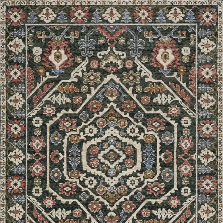 Green And Pink Floral Area Rug With Fringe Photo 9