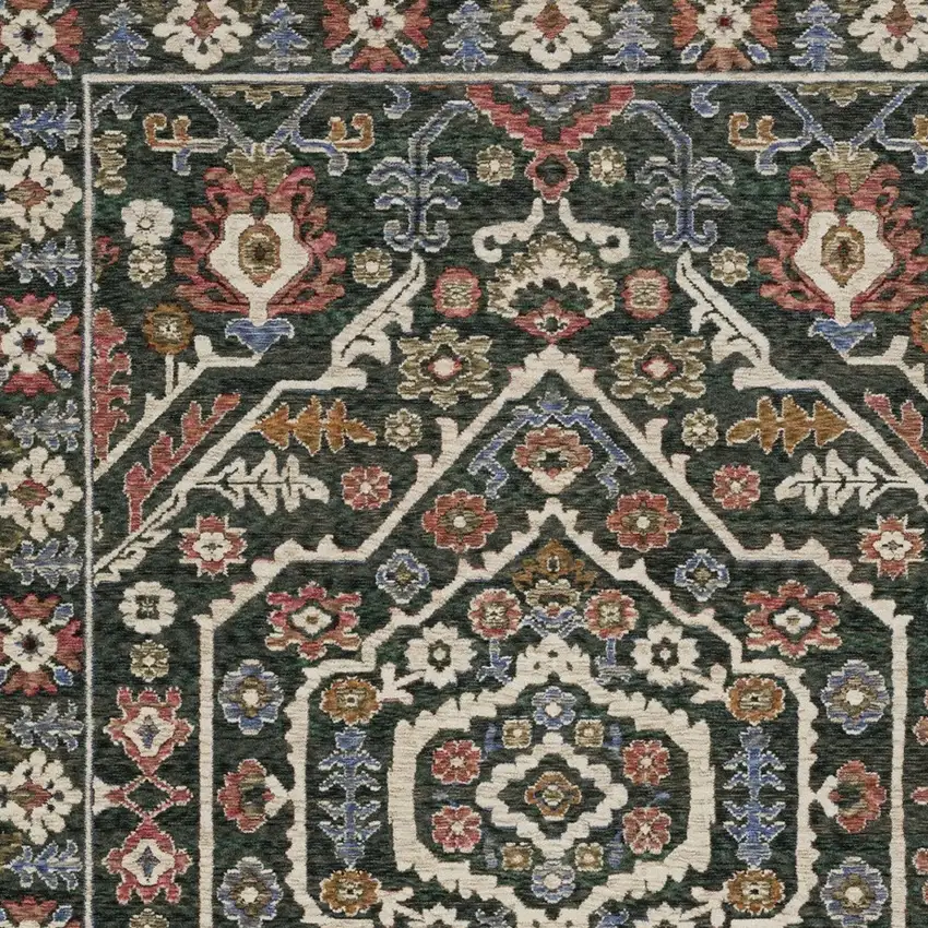 Green And Pink Floral Area Rug With Fringe Photo 8