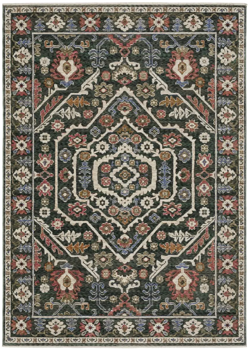 Green And Pink Floral Area Rug With Fringe Photo 2