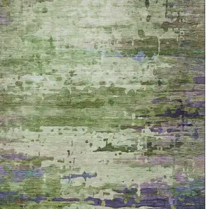 Photo of Green And Purple Abstract Washable Area Rug With UV Protection