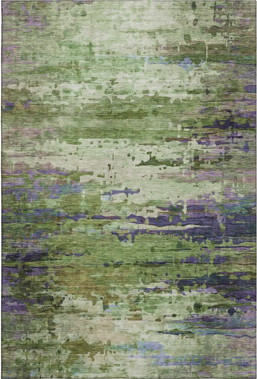 Green And Purple Abstract Washable Area Rug With UV Protection Photo 1