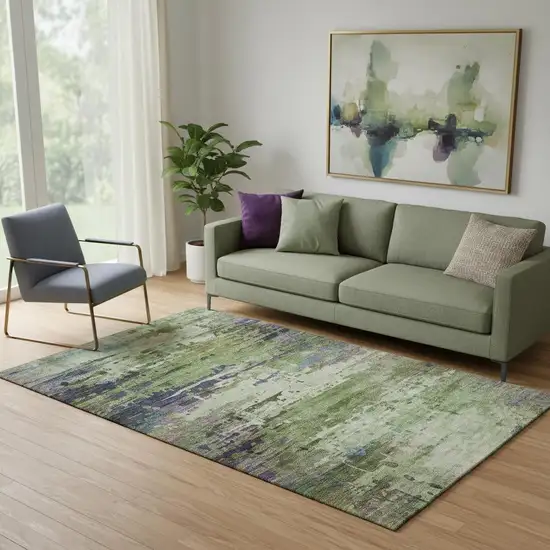 Green And Purple Abstract Washable Area Rug With UV Protection Photo 2