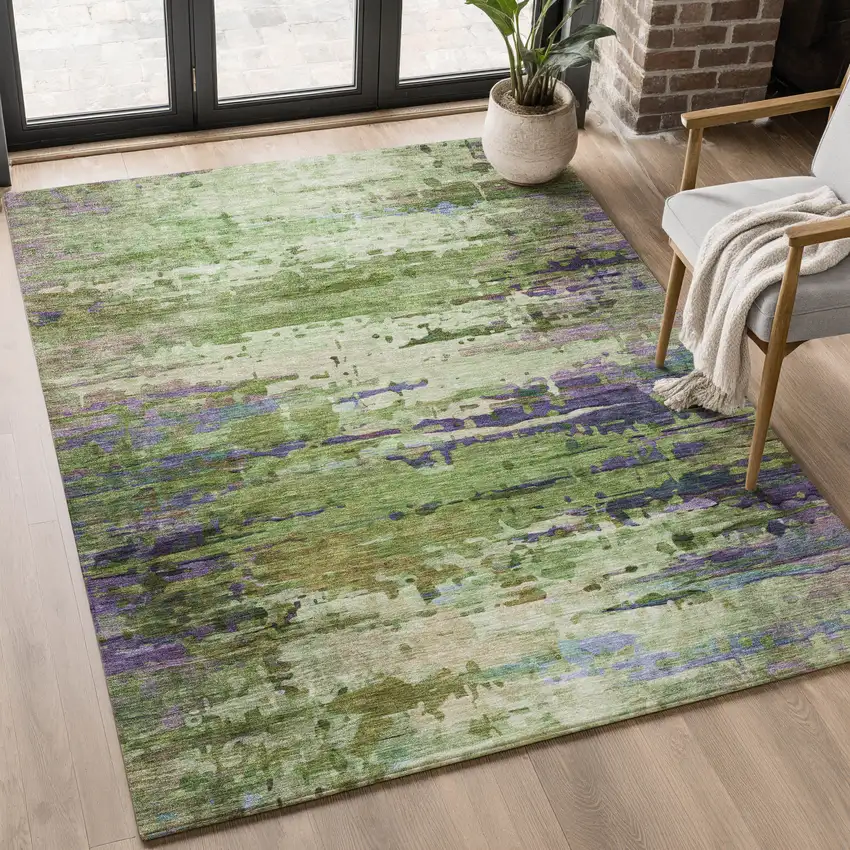 Green And Purple Abstract Washable Area Rug With UV Protection Photo 4